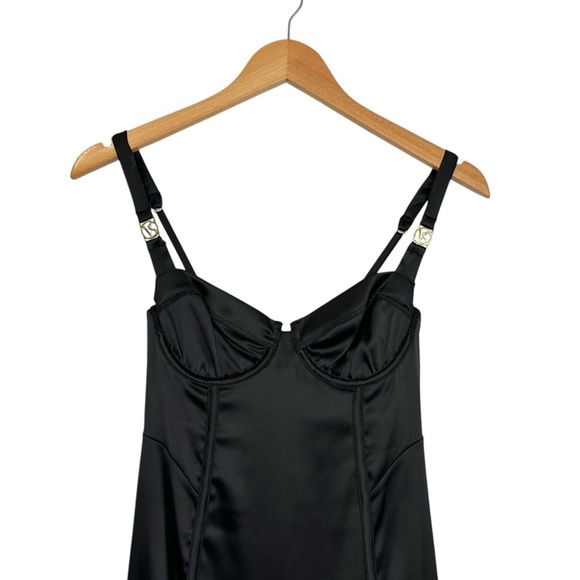 Victorias Secret Womens Underwired Bustier Slip Dress Size S Black Satin - Picture 3 of 8